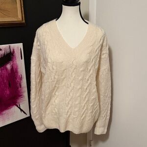 Vince Cream V-Neck Cable Knit Sweater